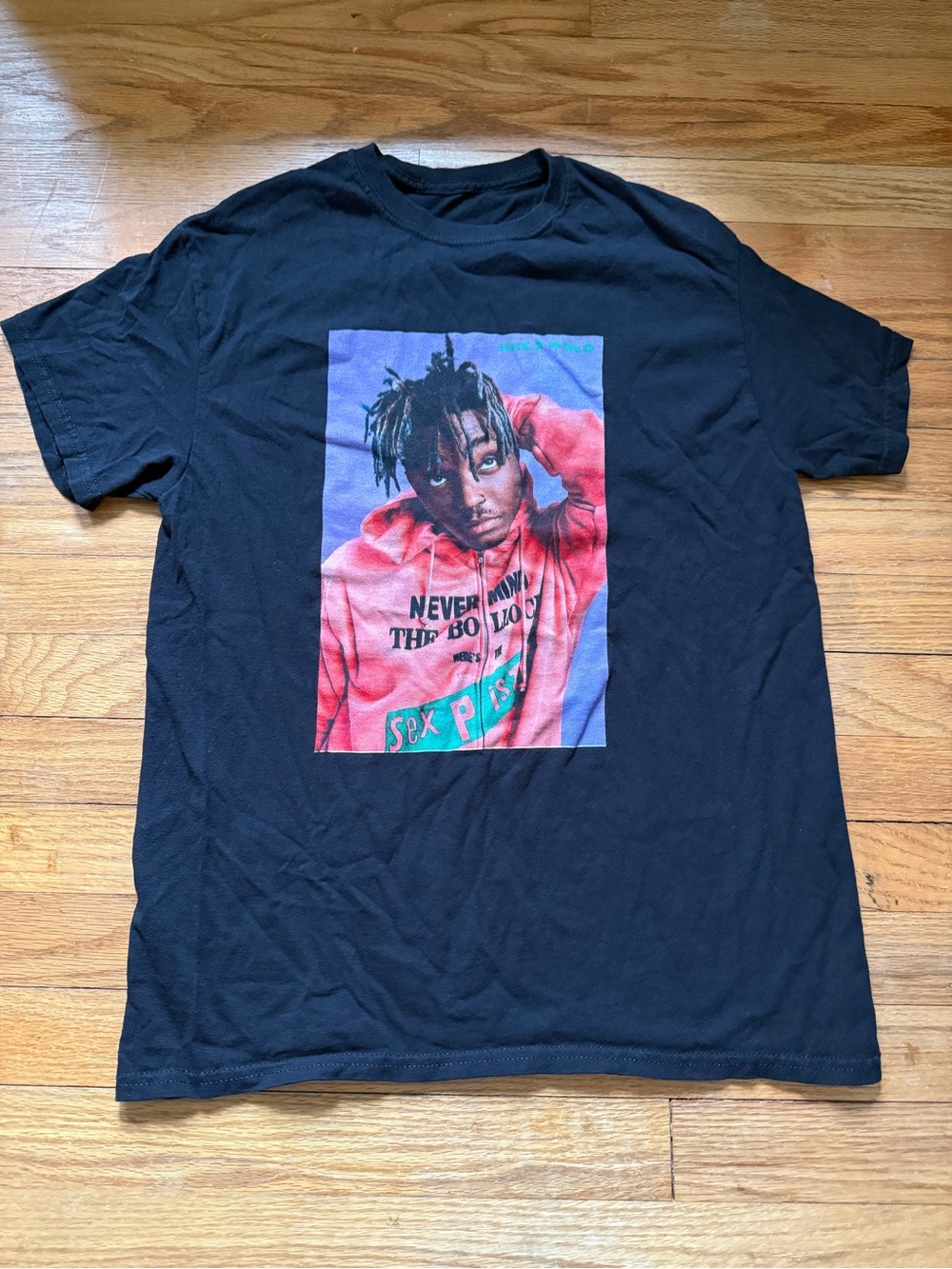 Black Short Sleeve Graphic Tee with Color Photo Front